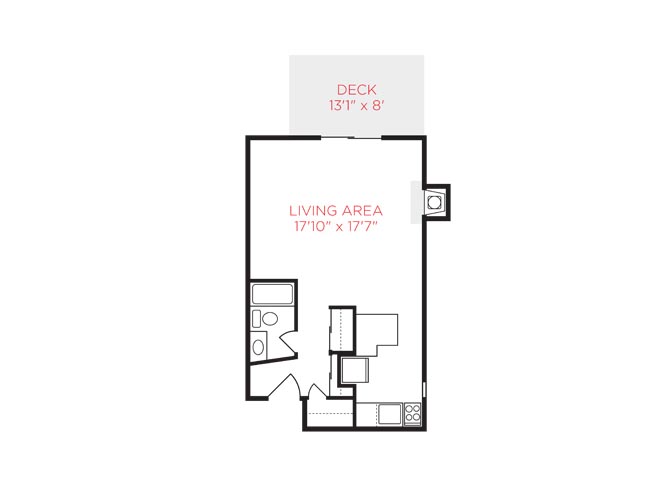 Floor plan for studio, 1 bath, 500 sqft